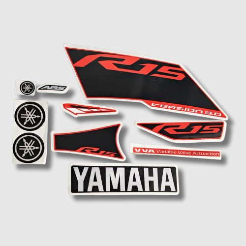 Stckr Set for Yamaha R15 V3 ABS VVA Red Tank, stylish and durable graphics for a fresh look.