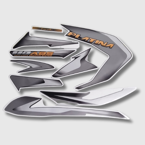 Stckr Set for Bajaj Platina 110 Comfortec ABS Black/Grey, sleek and durable graphics for a bold look.