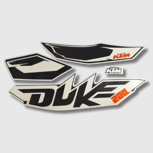 Black and White Sticker Set for KTM Duke 200 T1 – durable graphics for a bold, factory-inspired look.