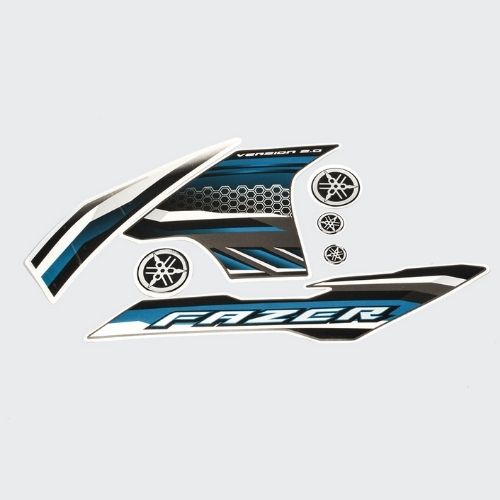 High Performance Stckr Set Fazer Fi V2 [Whi Tank-Blue] for Yamaha Two-wheelers
