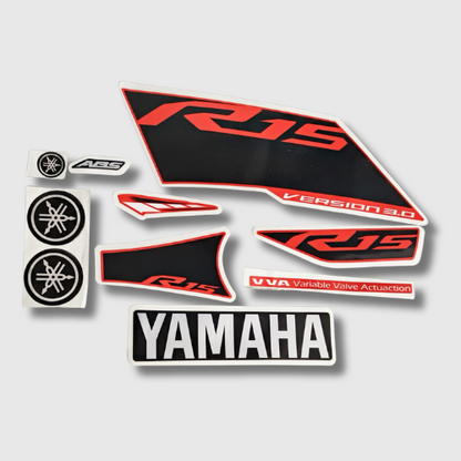 Stckr Set for Yamaha R15 V3 ABS VVA Red Tank, stylish and durable graphics for a fresh look.