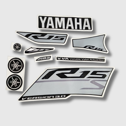Stckr Set for Yamaha R15S V3 ABS VVA Black Tank, sleek and durable graphics for a fresh look.