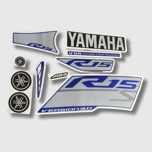 Stckr Set for Yamaha R15S V3 ABS VVA Blue Tank, durable and vibrant graphics for a stylish look.