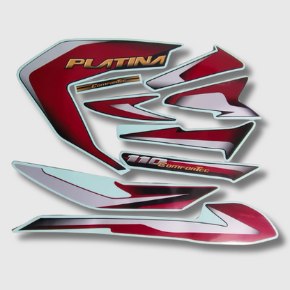 Stckr Set for Bajaj Platina 110 Comfortec T3 Black/Red, premium decals for a bold and sporty look.