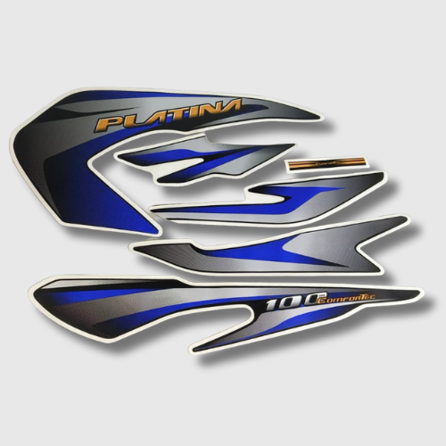 Sticker Set [Black-Blue] for Bajaj Platina 100 Comfortec T2 LED, durable and stylish graphics for a refreshed look.