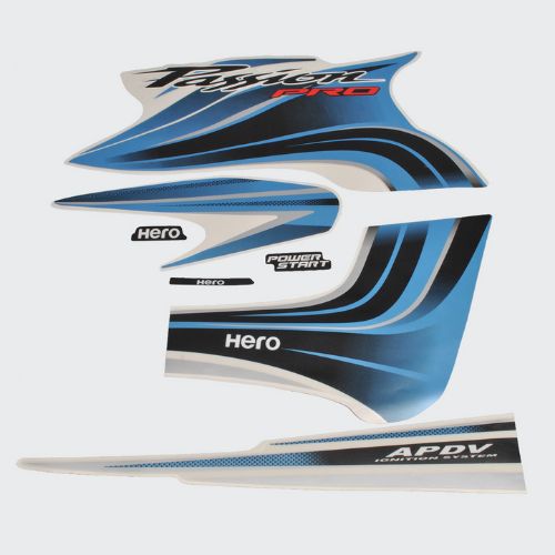 Durable Stckr Set Hero Passion Pro [Blk Tank-Blue] for Hero Two-wheelers