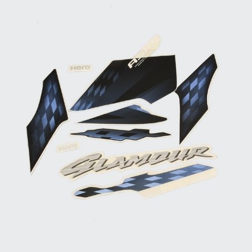 Durable Stckr Set Hero Glamour T5 [Blk Tank-Blue] for Hero Two-wheelers