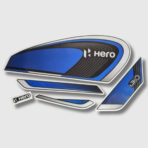Sticker Set for Hero Splendor Plus BS7 [2025] Black and Blue – premium tank and body graphics.