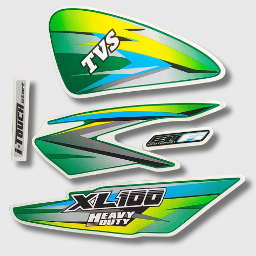 Green Tank Sticker Set for TVS XL100 Heavy Duty BS6, stylish and durable graphics for a fresh new look.