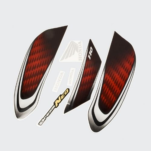 Enhanced Quality Stckr Set Neo [Blk Tank-Red] for Honda Two-wheelers