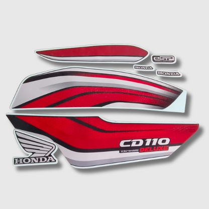 Stckr Set for Honda CD110 Dream DLX Black/Red, durable and stylish graphics for a sporty look.