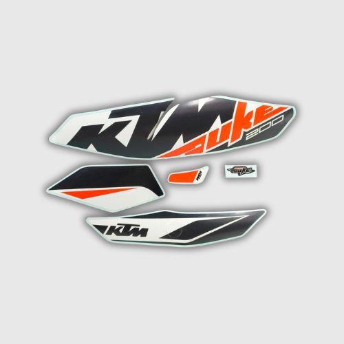 High-quality Stckr Set designed for KTM Duke 200 T2 2017 black tank, featuring durable Avery Vinyl for stylish graphics.