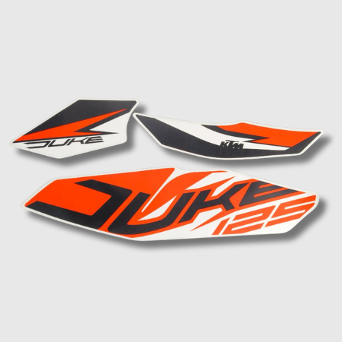 Stckr Set for KTM Duke 125 T1 Orange Tank, durable and vibrant graphics for a bold look.