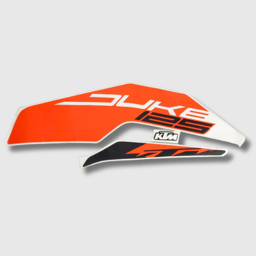 Stckr Set for KTM Duke 125 T2 Orange Tank, durable and vibrant graphics for a dynamic look.