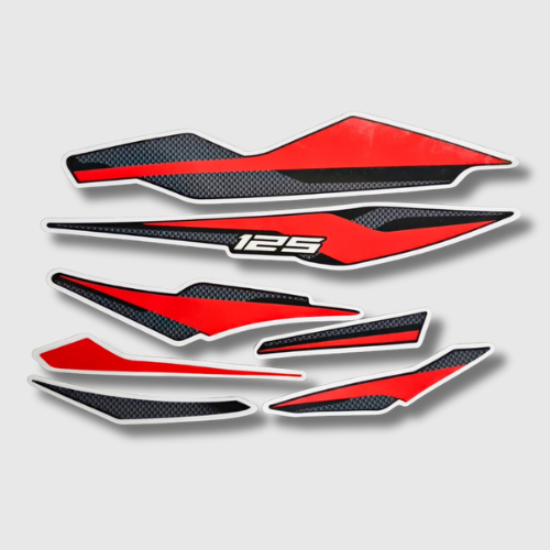 Stckr Set for Bajaj Pulsar 125 [2024] E20 Black/Red, durable and stylish graphics for a bold new look.