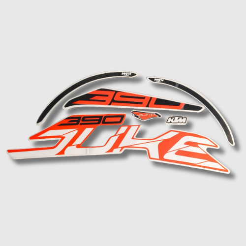 Orange Tank Sticker Set for KTM Duke 390 T1 – durable, high-impact graphics for a bold factory look.