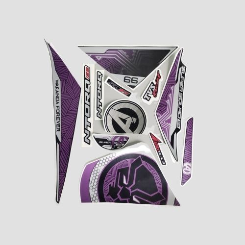 Durable Stckr Set Ntorq 125 (2020) Super Squad Blk/Prpl [Panther] for TVS Two-wheelers